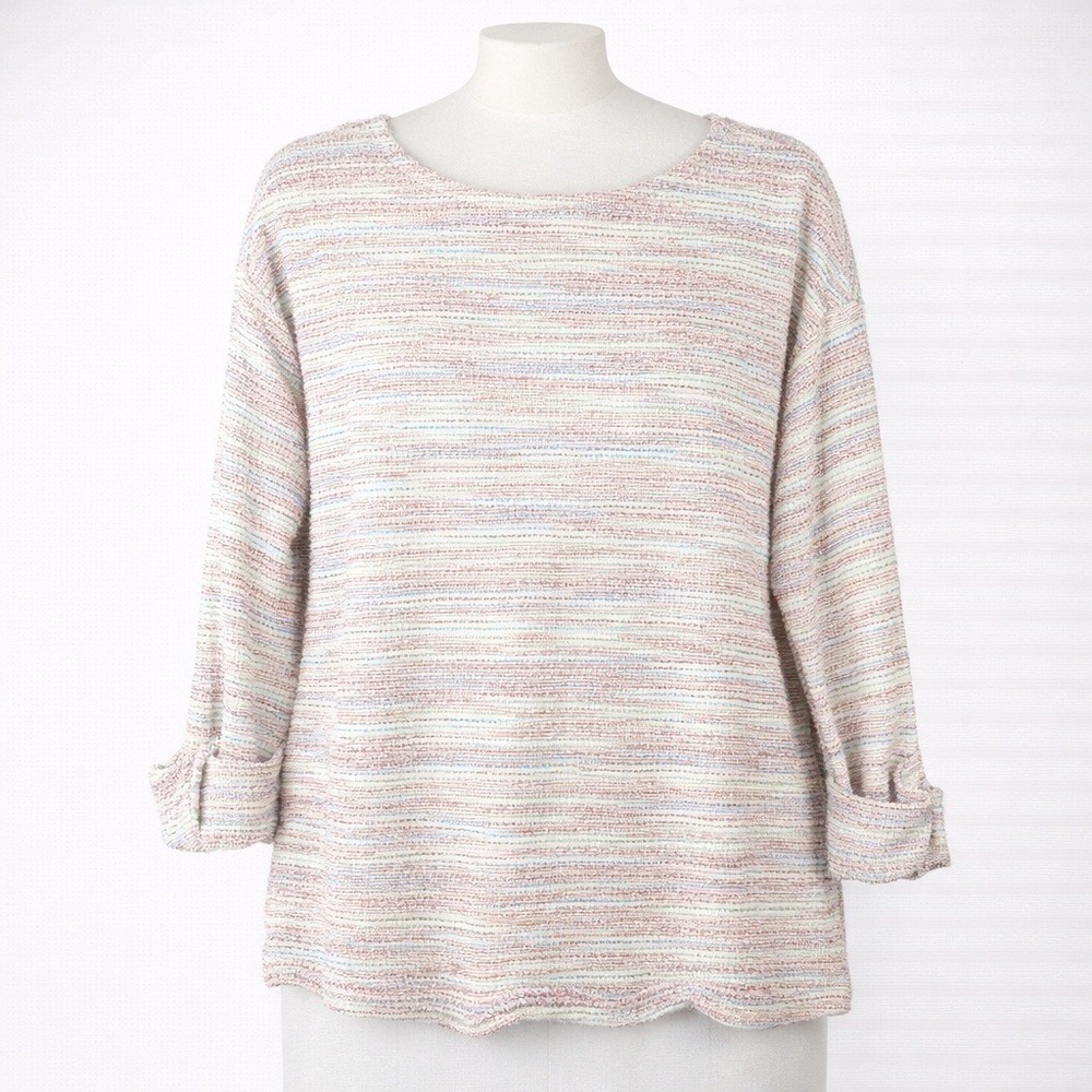 Talbots Striped Multicolor Crew Neck‎ Long Sleeve Tunic Top S Twee Preppy Lounge